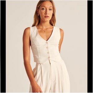 Abercrombie White Linen-Blend Vest Top S